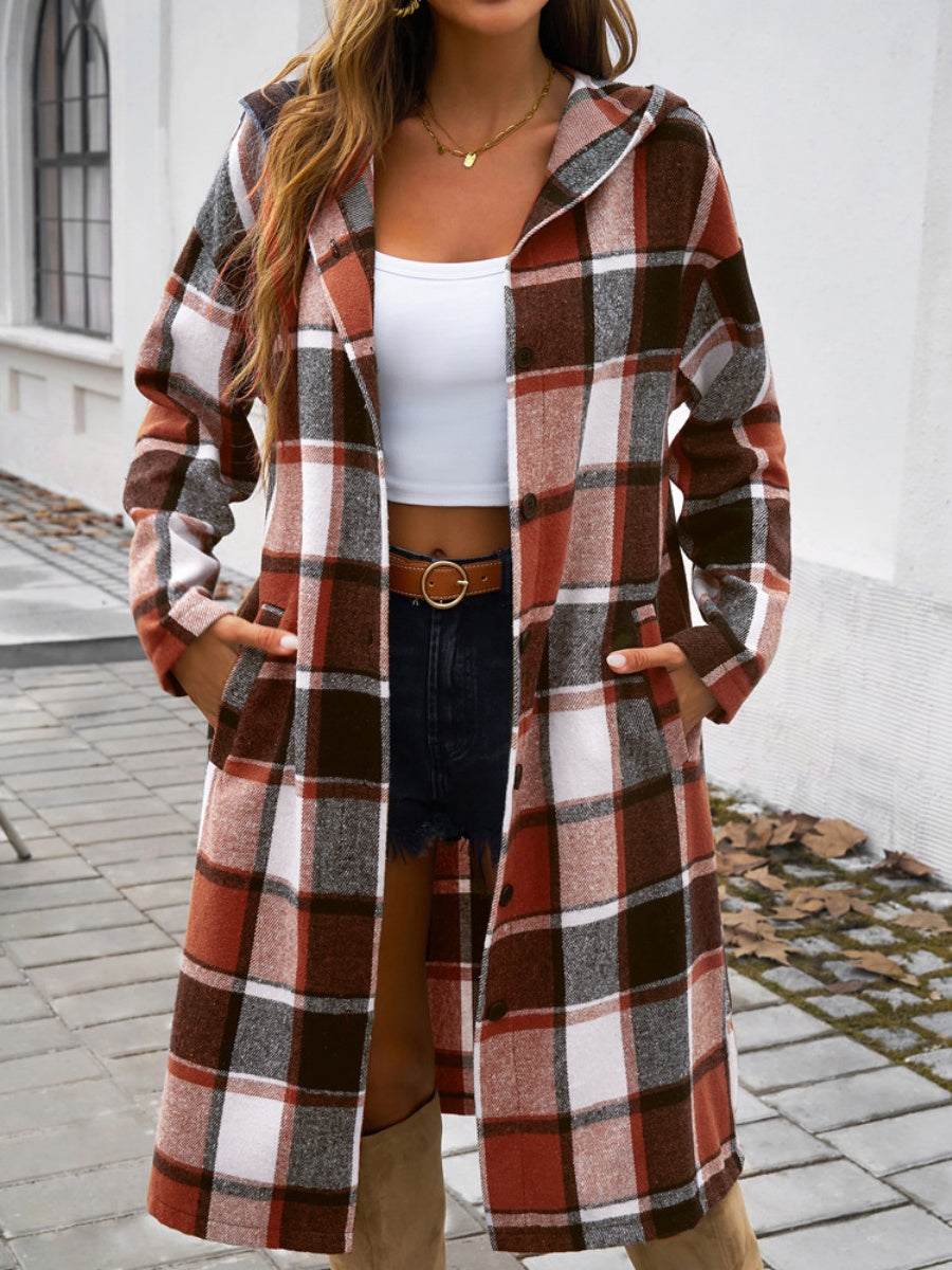 Contrasting Colors Pocket Plaid Mid-length Coats