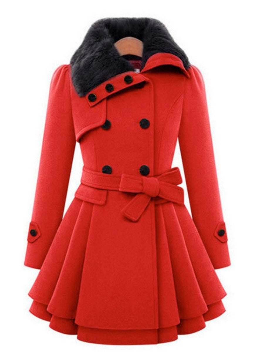 Fur Collar Double-breasted Belts Coats