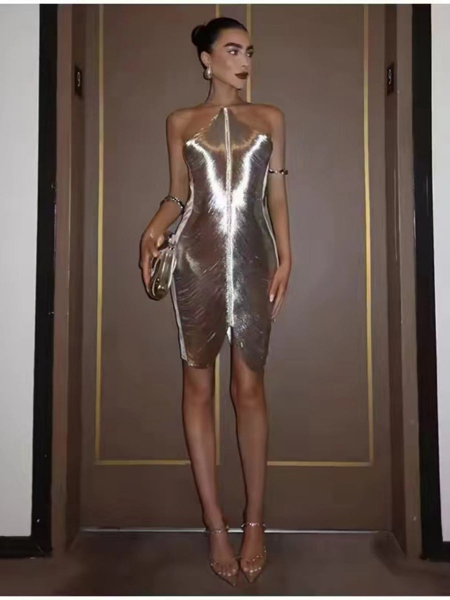 Tassel Halter Neck Backless Splicing Parties Mini&Short Dresses