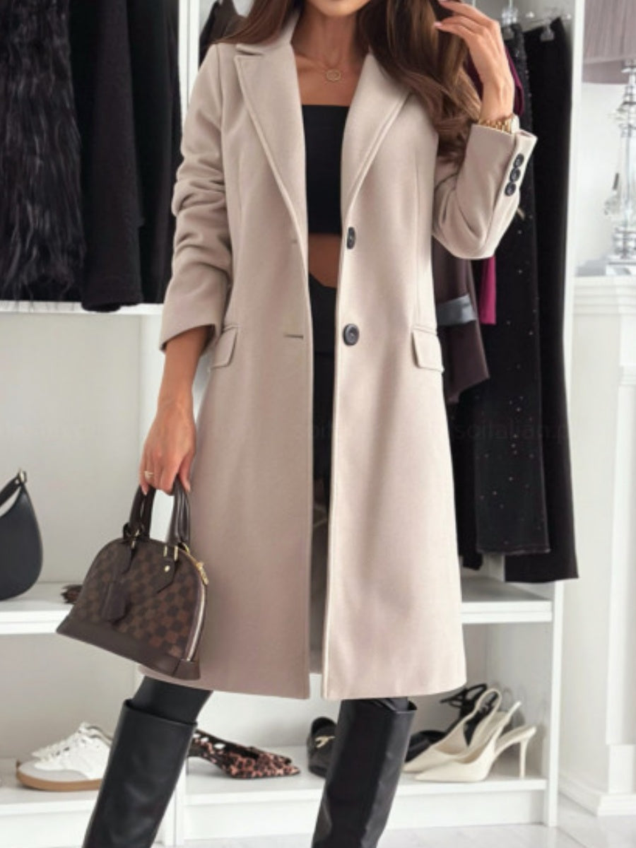 Simple Long-sleeved Solid Color Single-breasted Woolen Coat