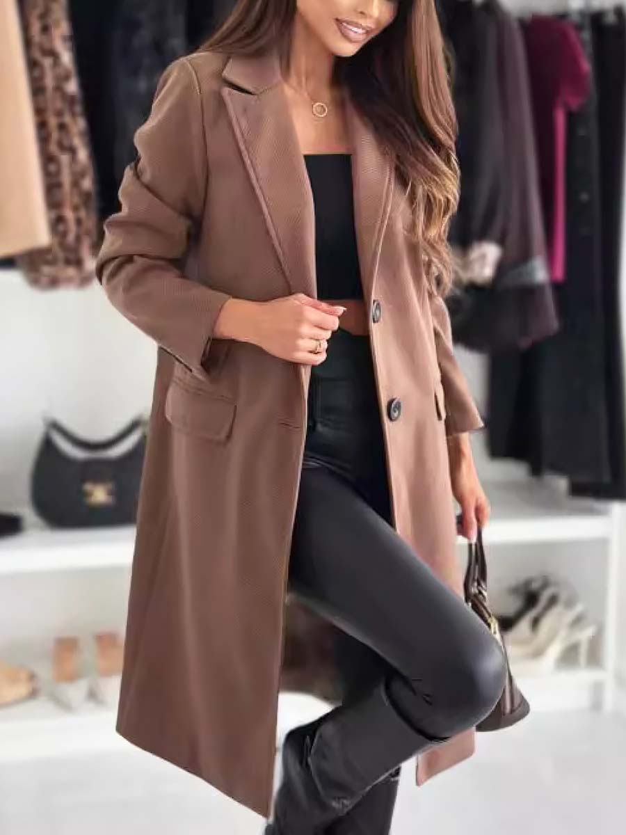 Simple Long-sleeved Solid Color Single-breasted Woolen Coat