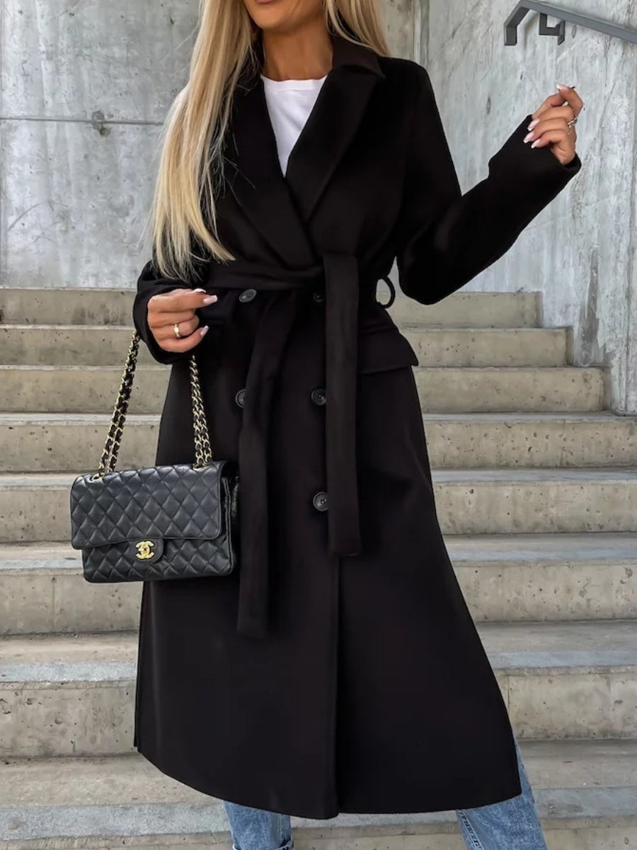 Simple Long-sleeved Lapel Button-down Woolen Coat