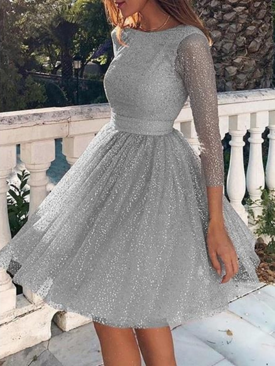 Lace Long Sleeve Sequins Mini&Short Dresses