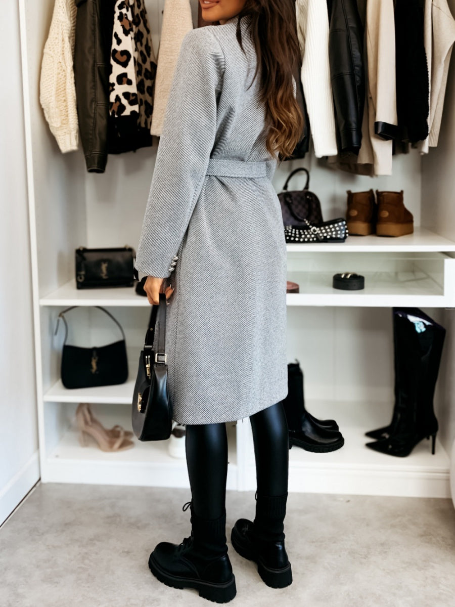 Long Lace-up Woolen Coat