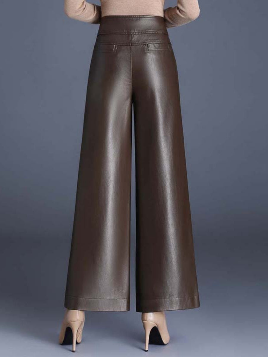 PU Leather Loose Straight Pants