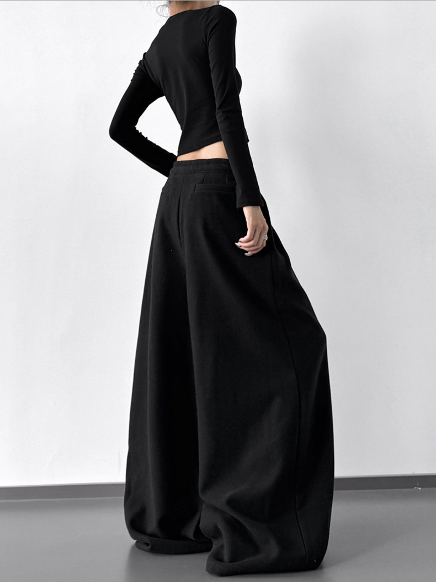 Thickened For Autumn And Winter Straps Buttons Casual Pants Wide-leg Pants