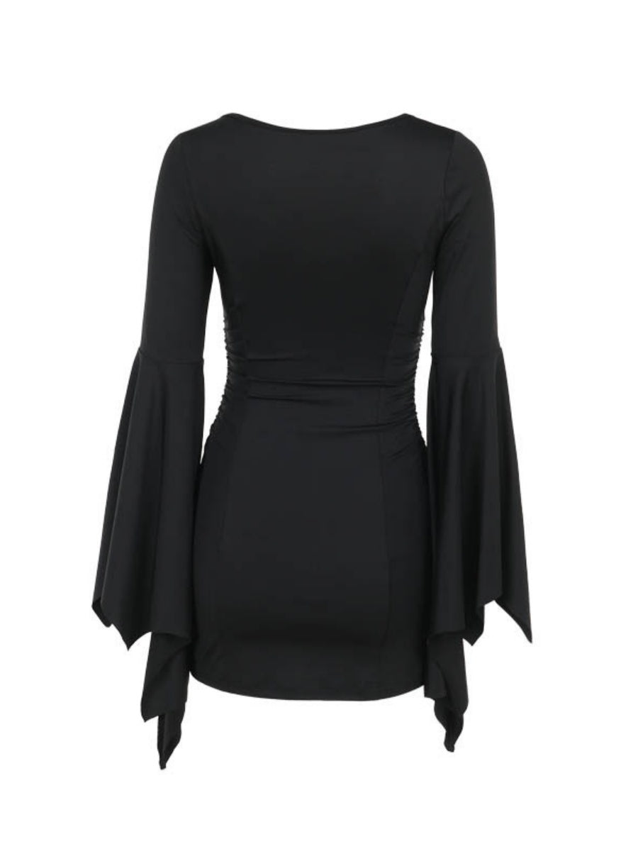 Batwing Sleeves Slim Fit Black Mini&Short Dresses