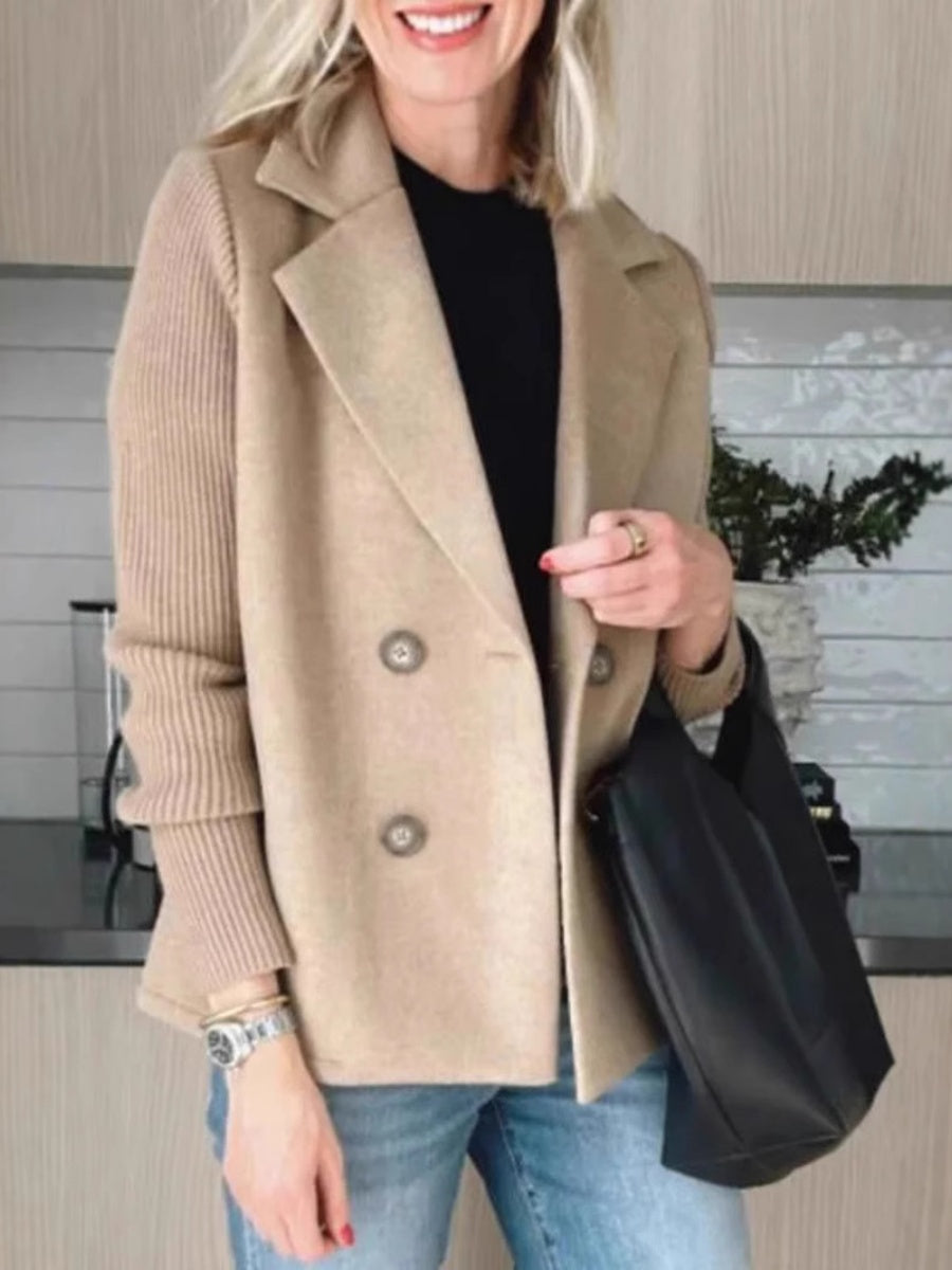 Blazer Style Patchwork Knit Double-breasted Leisure Work Coat