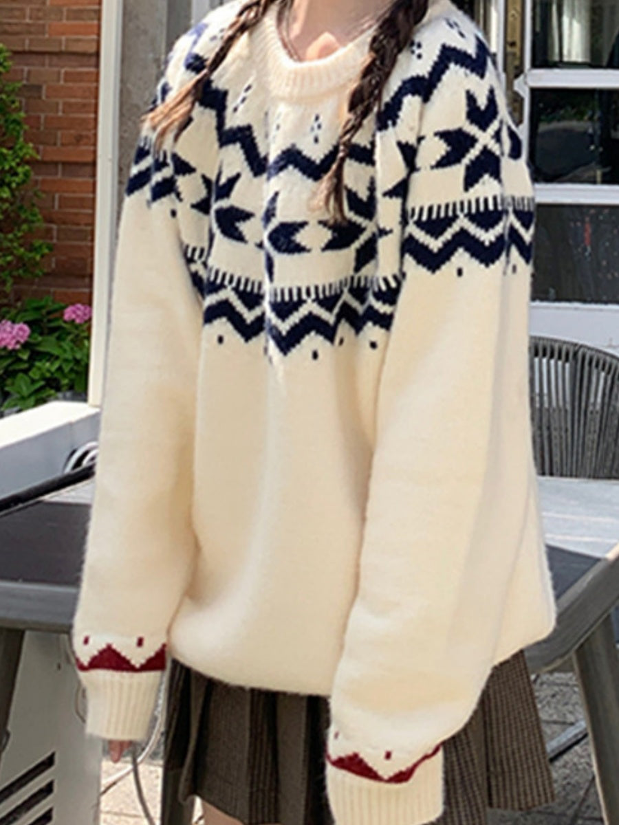 Fair Isle Jacquard Christmas Retro Hood Sweaters
