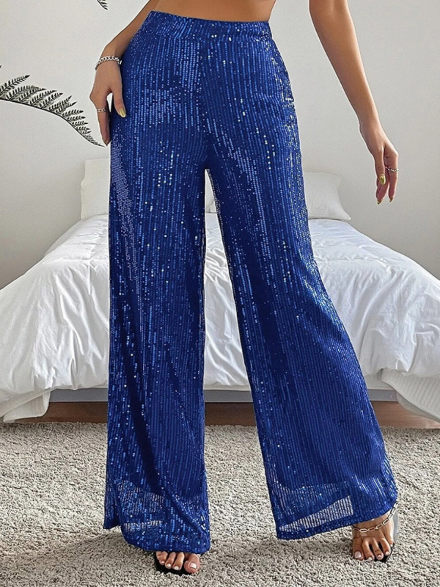 High Waist Sequins, Loose Fit, Drape, Elastic Wide-leg Pants