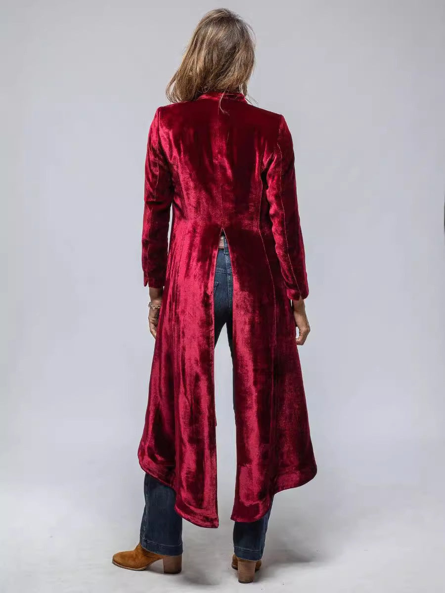 Velvet Splicing Retro Slit Long Sleeve Loose Coats