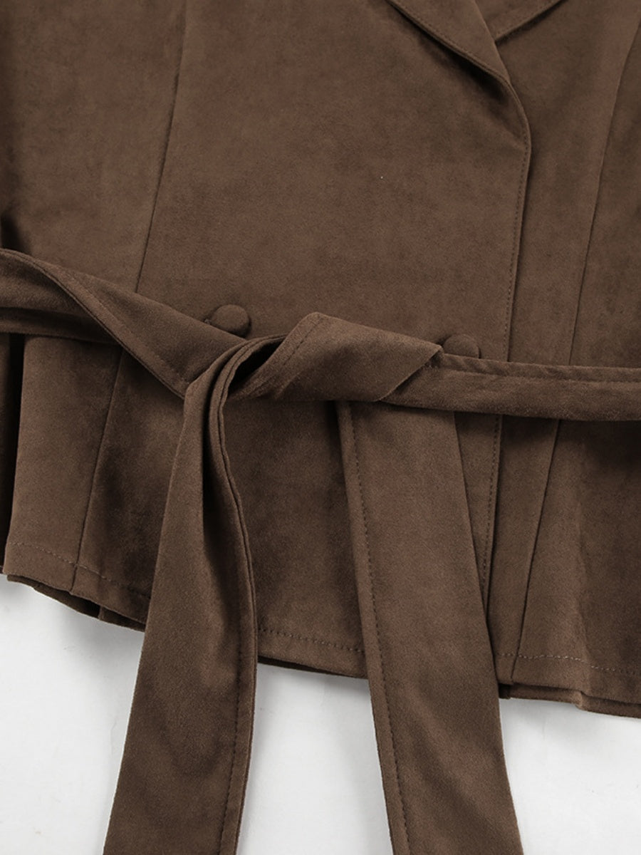Short Suede Lapel Lace-up Coat