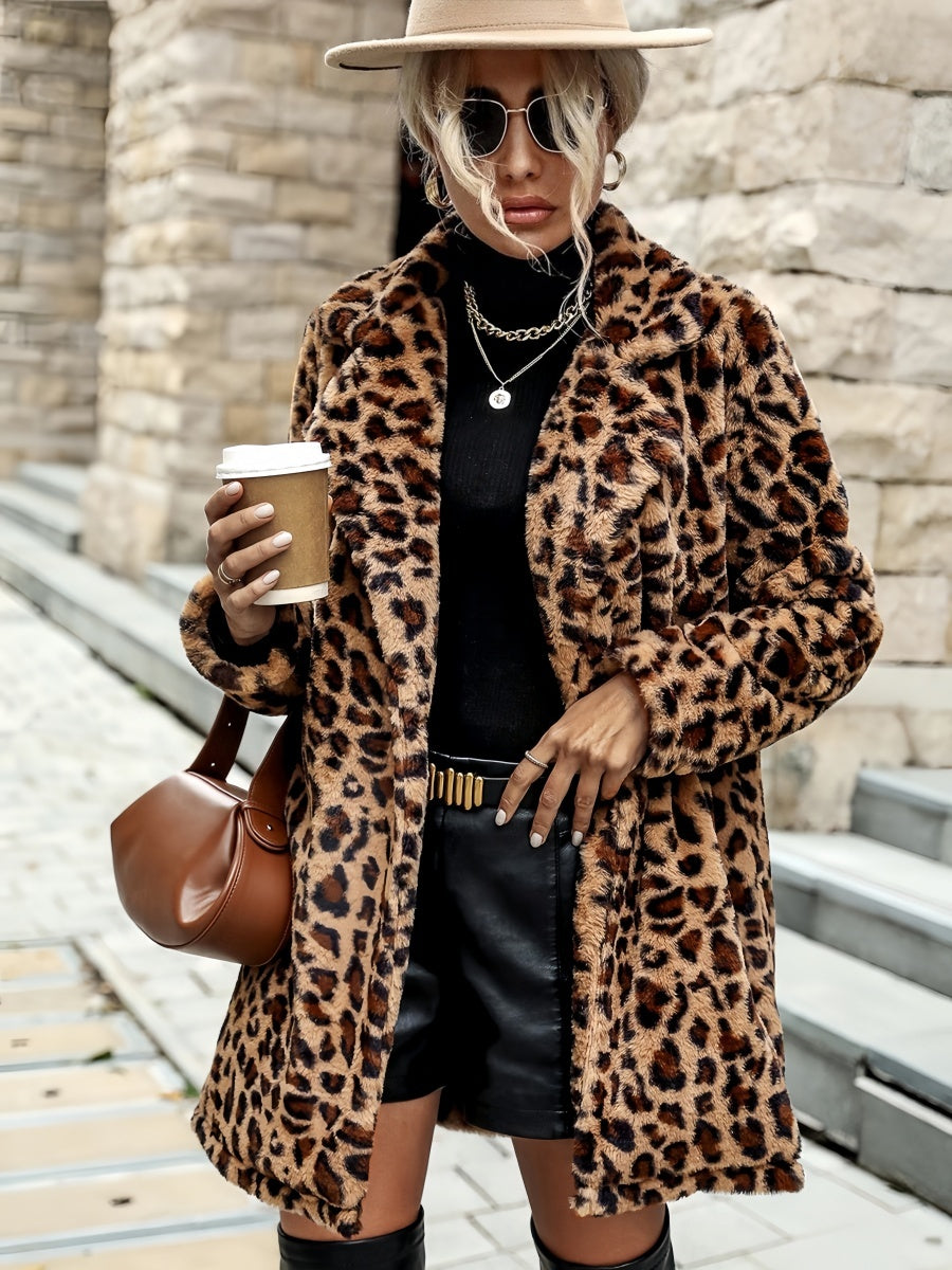 Polyester Leopard Print Short Fur Coat