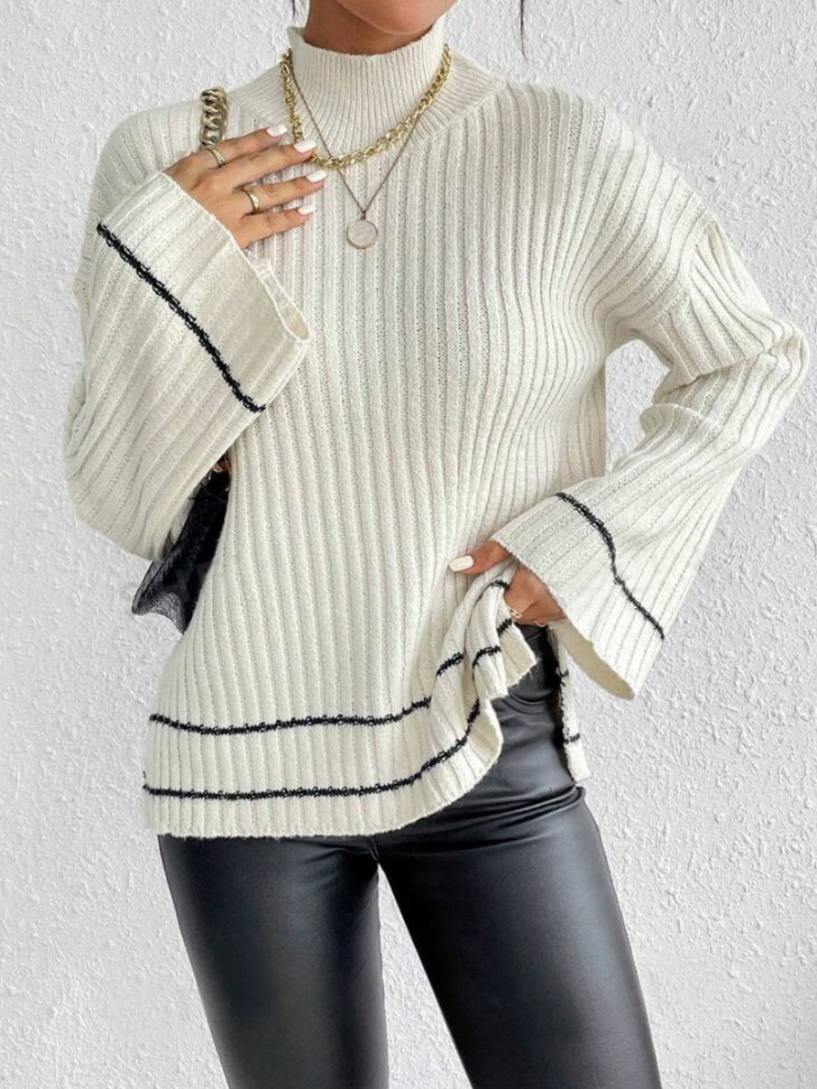 Liber Autumn Women's Contrasting colors Flared sleeves Turtleneck Sweaters