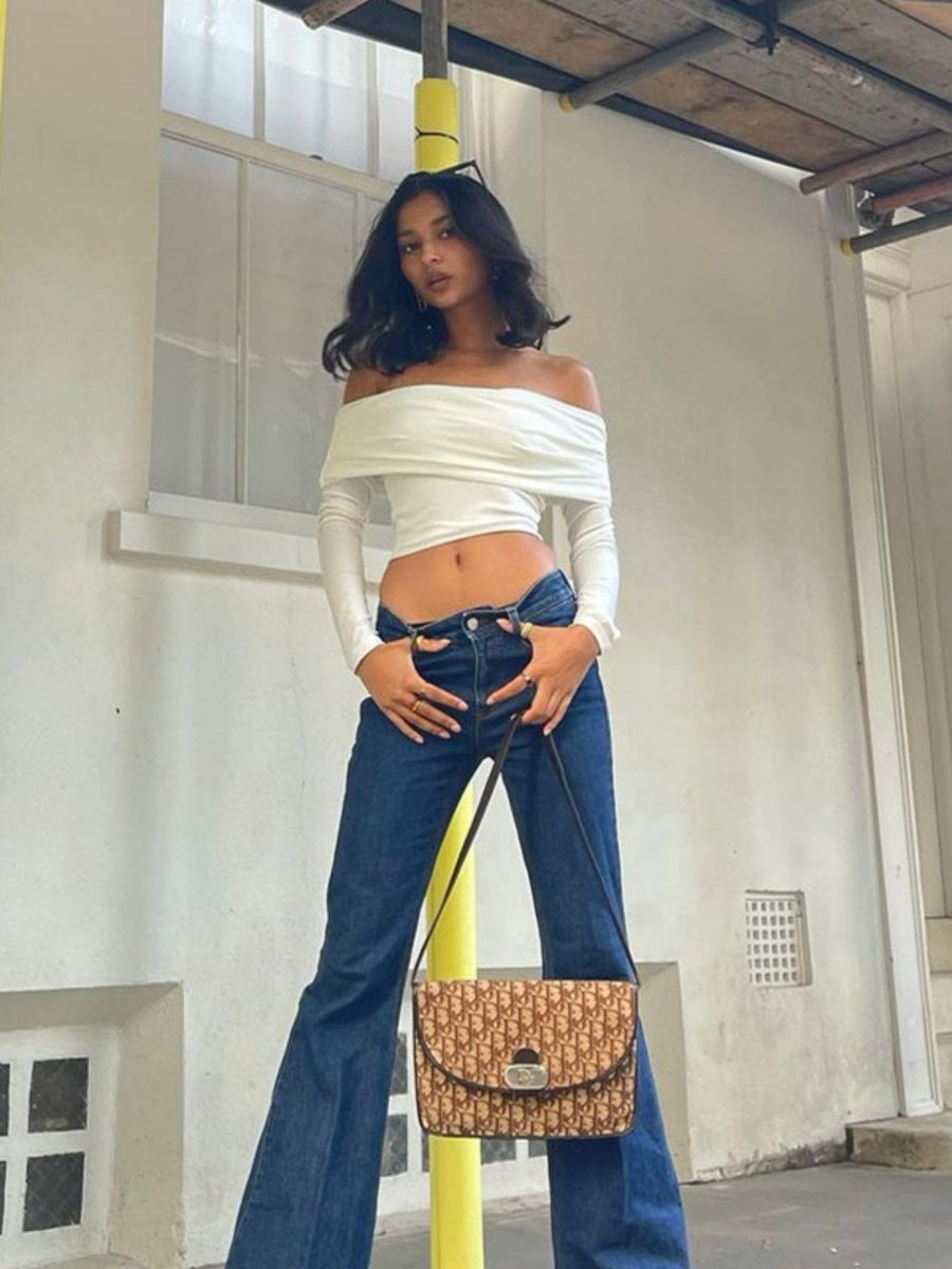 Women's Navel Off Shoulder Long-sleeved T-shirt