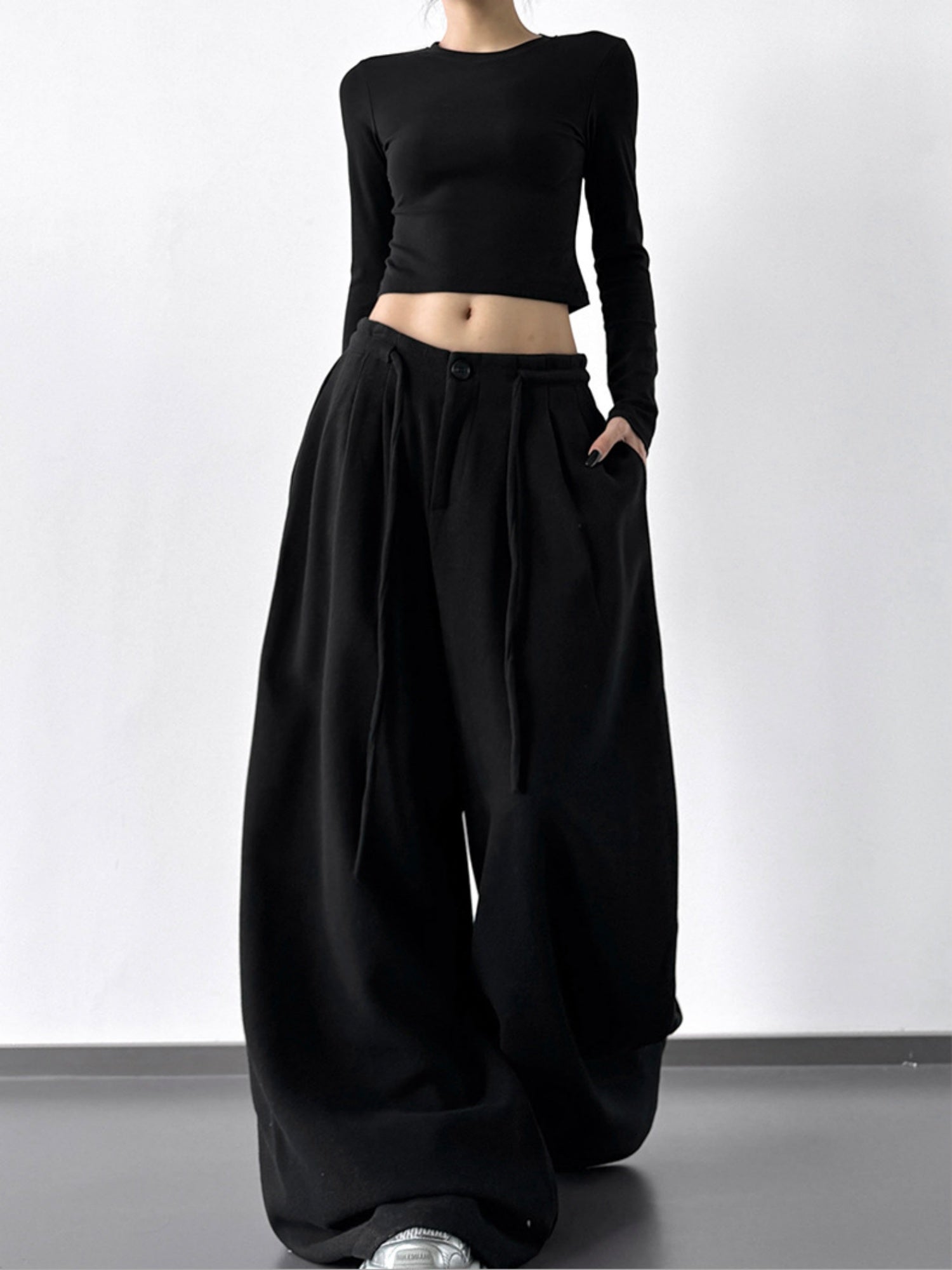 Thickened For Autumn And Winter Straps Buttons Casual Pants Wide-leg Pants