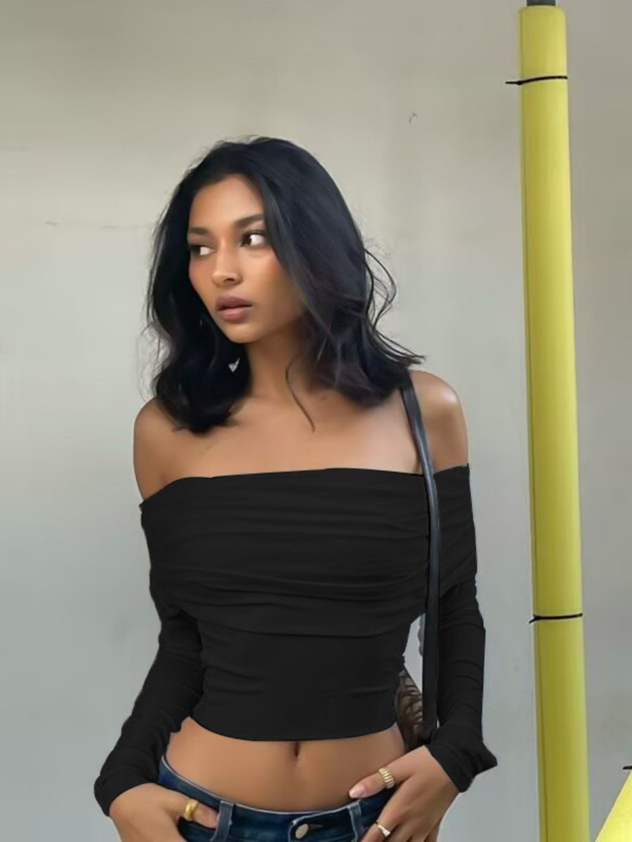 Women's Navel Off Shoulder Long-sleeved T-shirt