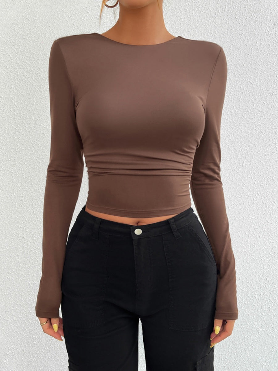 Simplicity Backless Solid Color Long Sleeve T-shirts