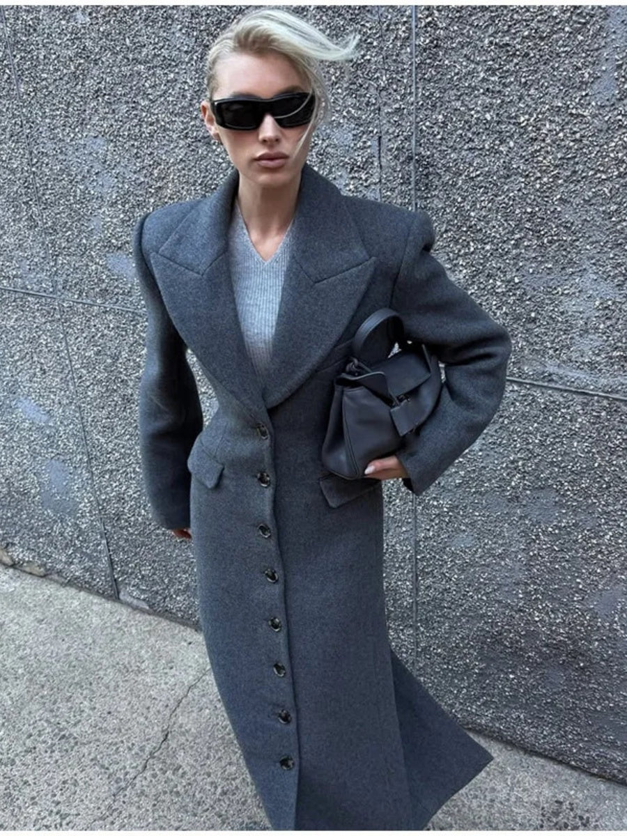 Lapel Solid Color Single-Breasted Slim Fit Long Coats