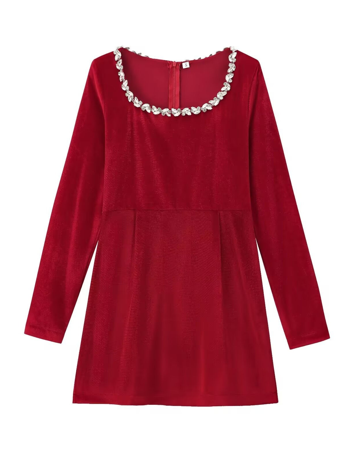 Square Collar Long Sleeve Diamond Velvet Mini&Short Dresses