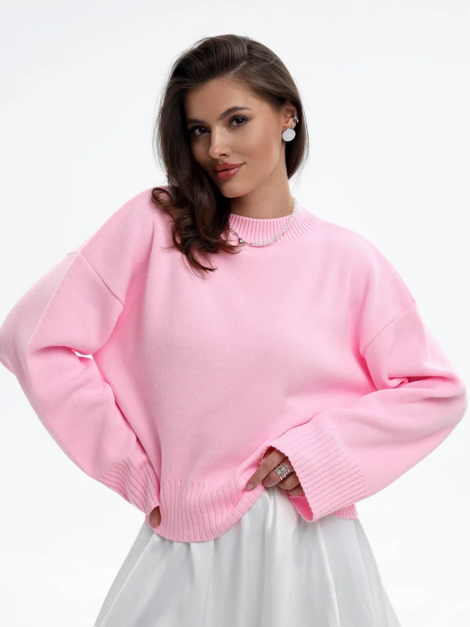 Liber Crew Neck Solid Color Knitted Sweater