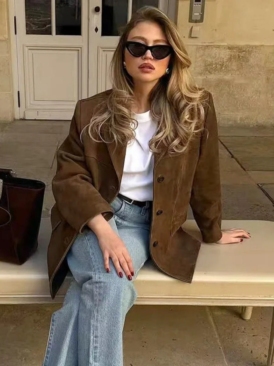 Loose suit jacket Suede Coats