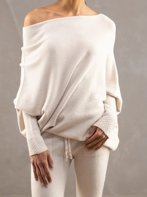 Old Knitting Pleated Sloping Shoulders Pullover T-shirt