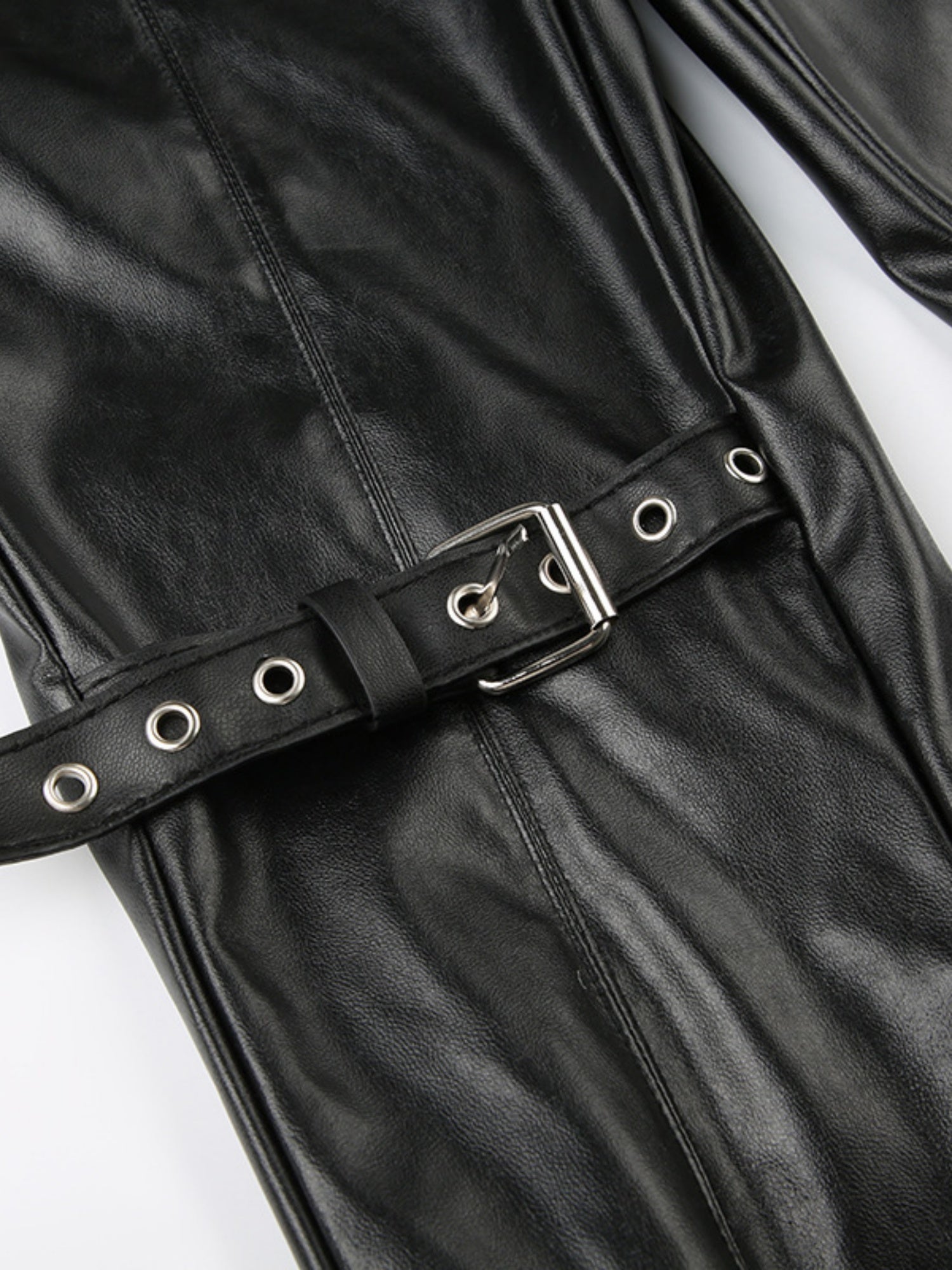 Leather Lace Patchwork Eyelet Buckle Low-rise Bell-bottoms Pants