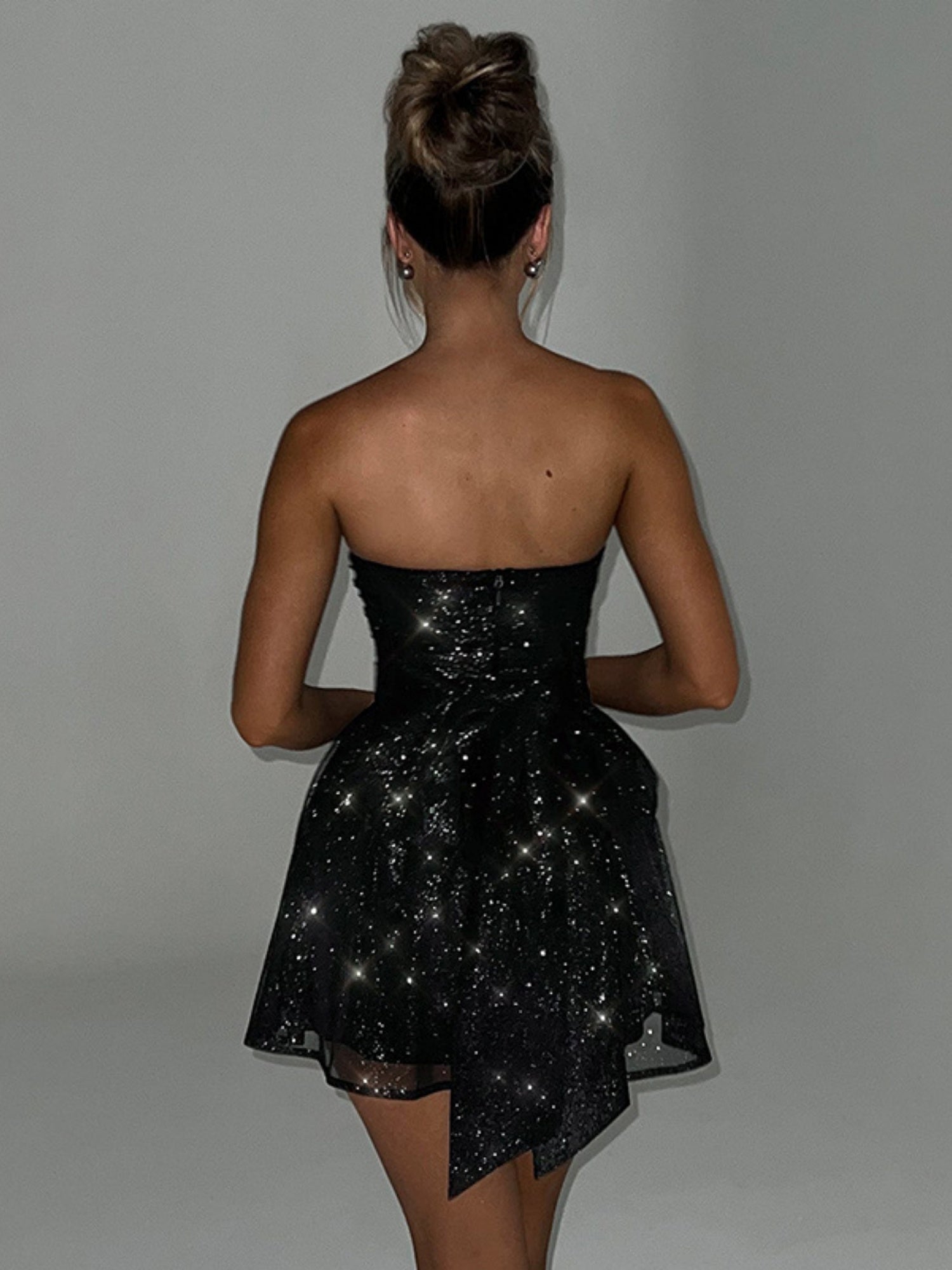 Christmas Bow Sequins Mesh Off-shoulder Mini Dresses