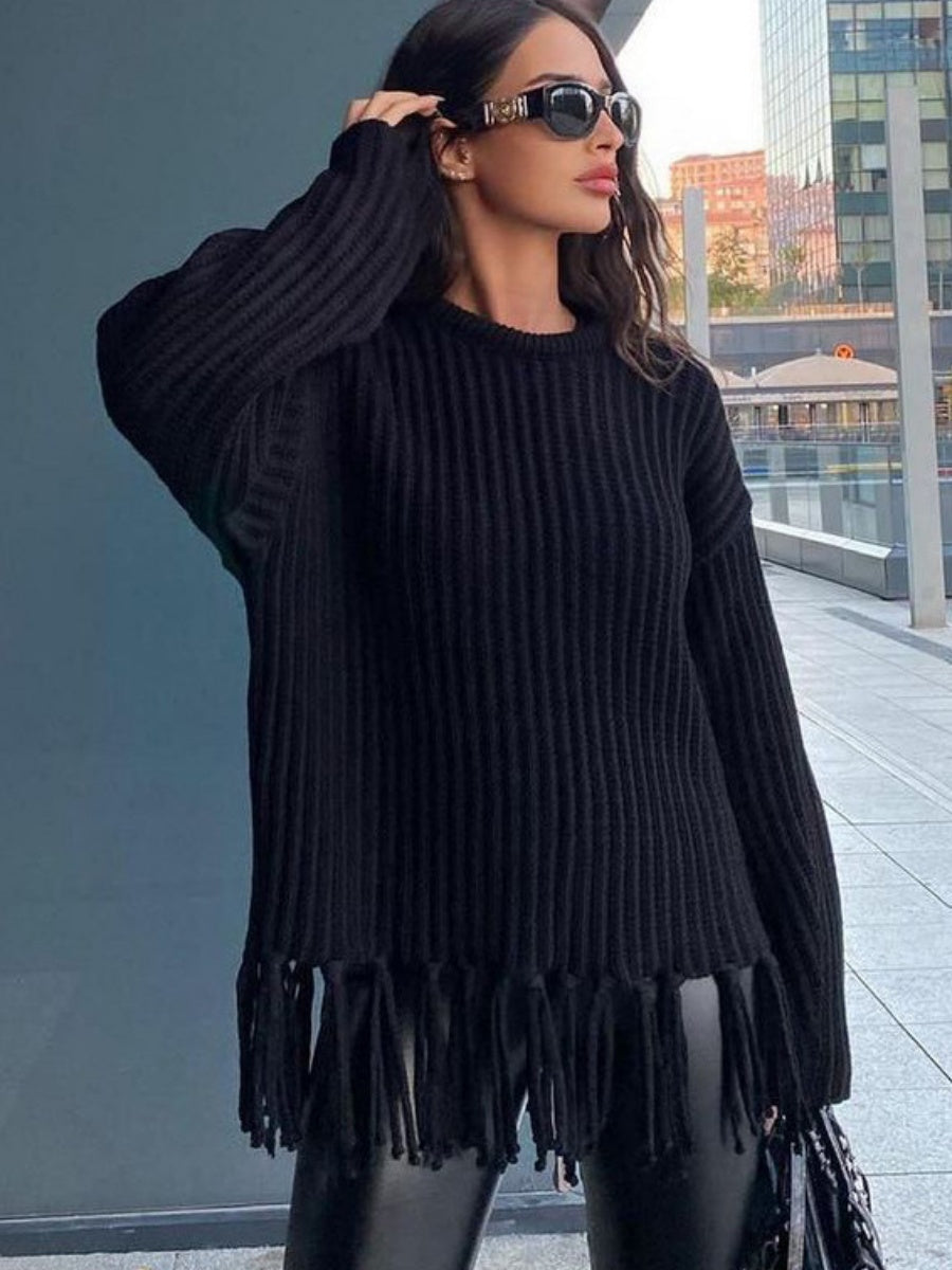Thickened Loose Tassel Solid Color Knitting Sweaters