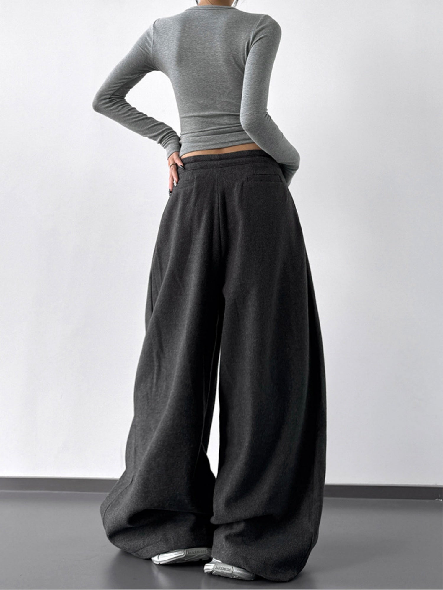 Thickened For Autumn And Winter Straps Buttons Casual Pants Wide-leg Pants