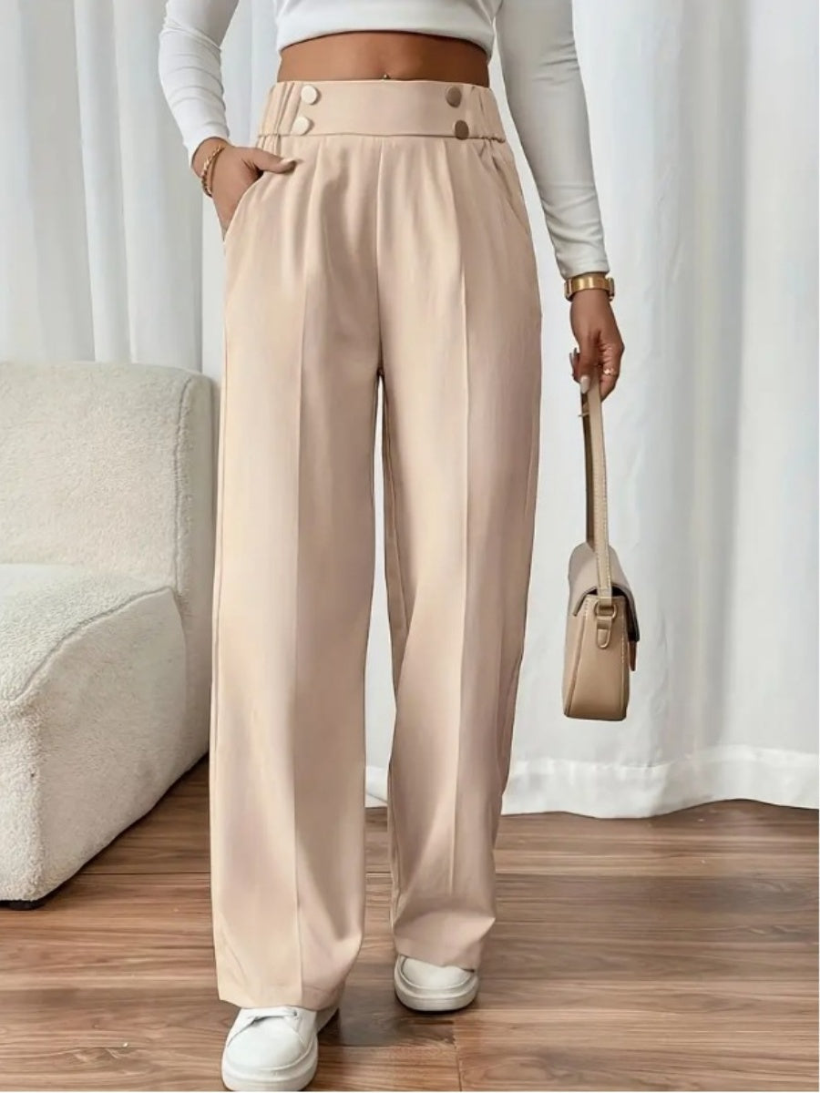 Casual High-waisted  Loose Straight leg Pocket Pants