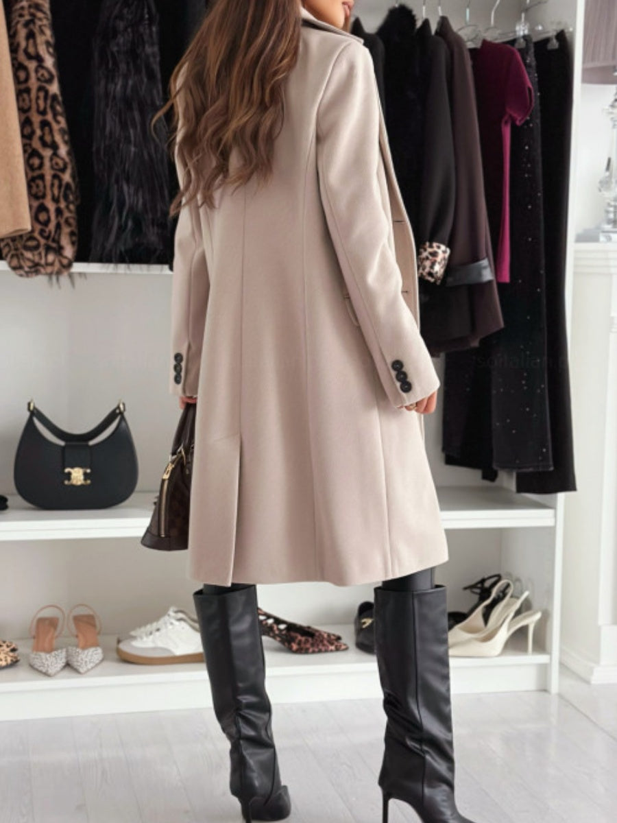 Simple Long-sleeved Solid Color Single-breasted Woolen Coat
