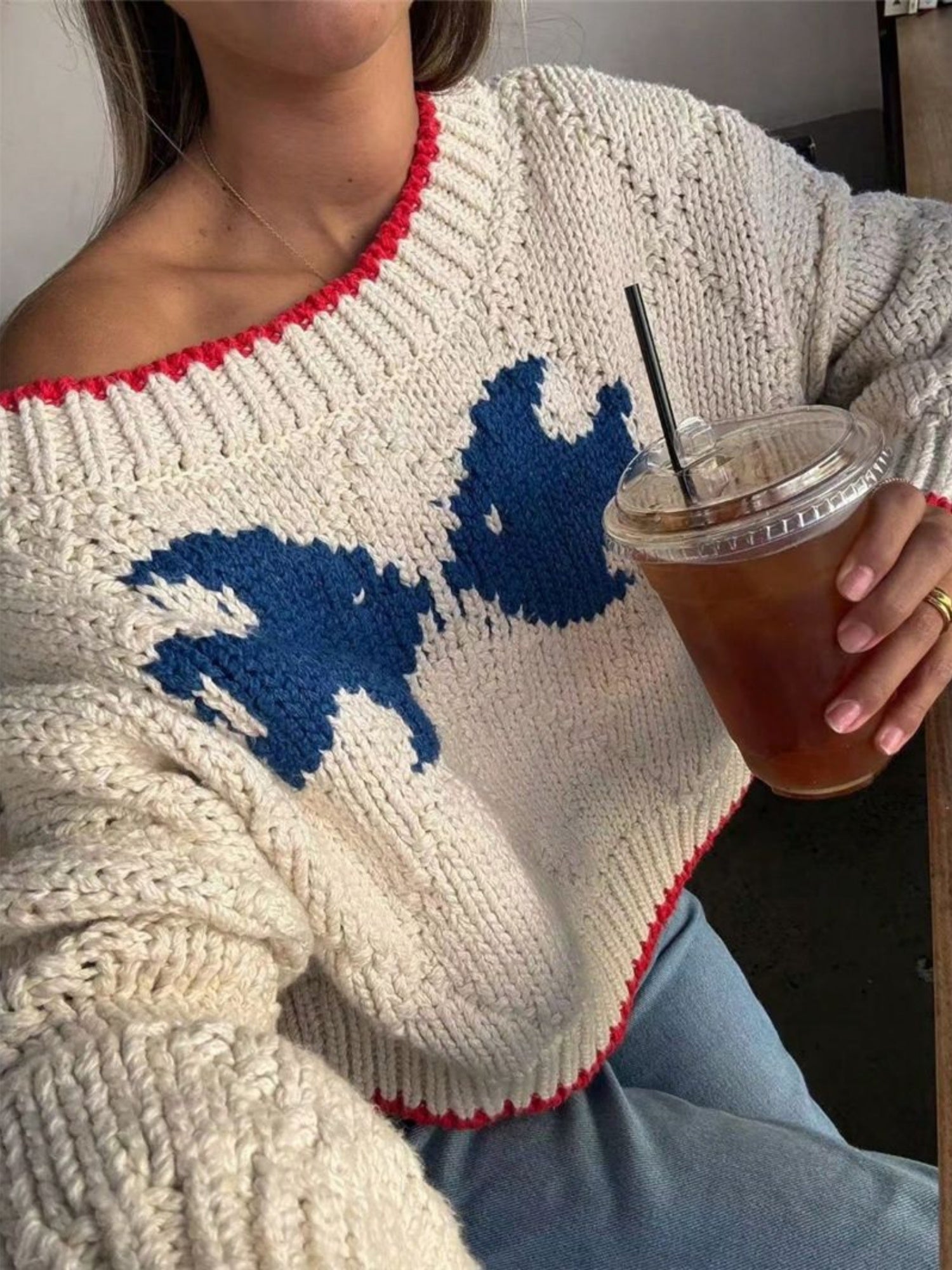 Contrasting Colors Jacquard Fish Pattern Knitting Sweaters