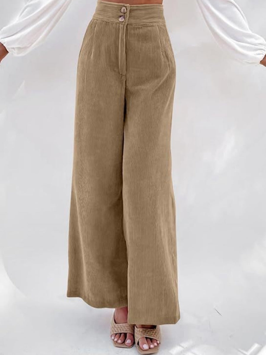 Basic Corduroy Double Buttons Stretch Leisure Straight-leg Trousers
