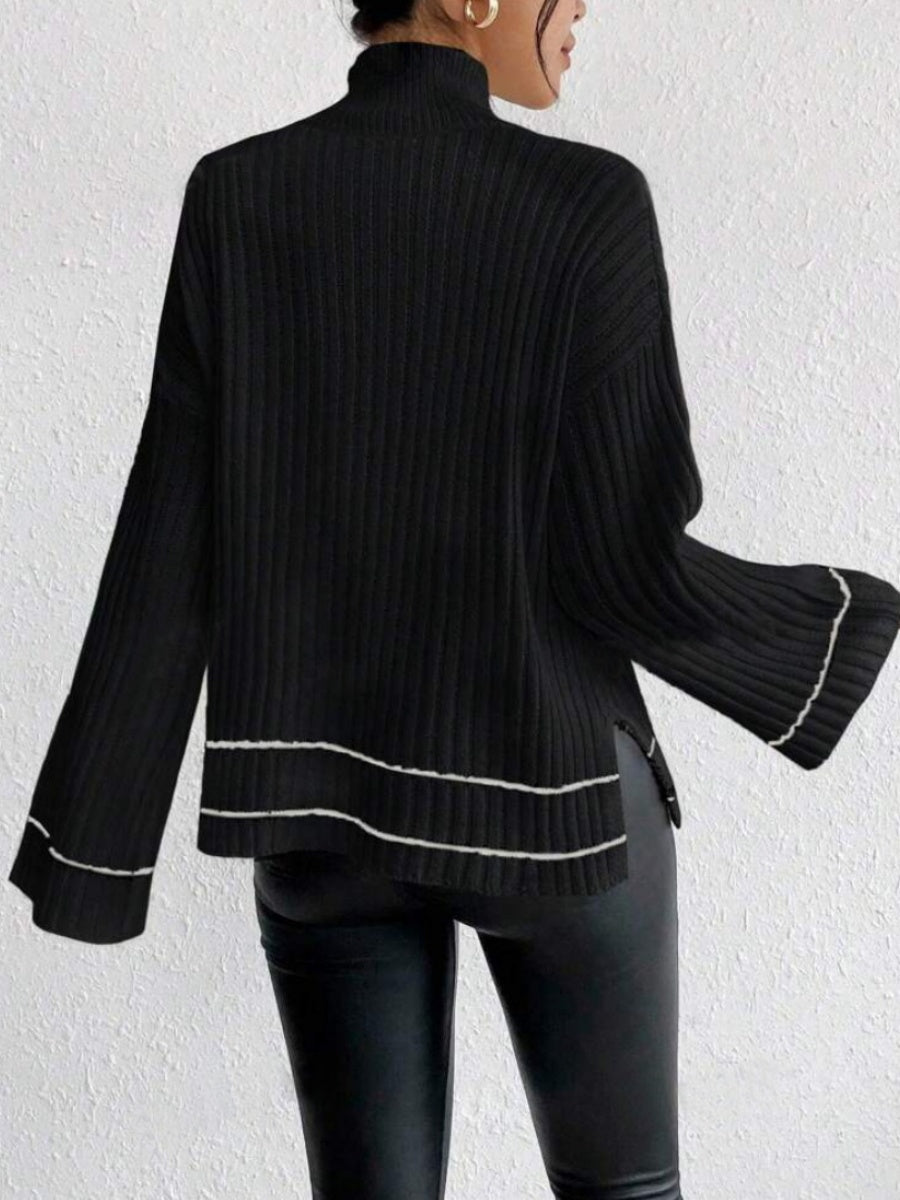 Liber Autumn Women's Contrasting colors Flared sleeves Turtleneck Sweaters