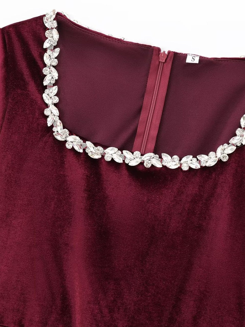 Square Collar Long Sleeve Diamond Velvet Mini&Short Dresses