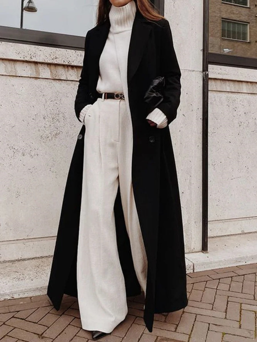 Black Extra-long Double-breasted Lapel Grace Coats