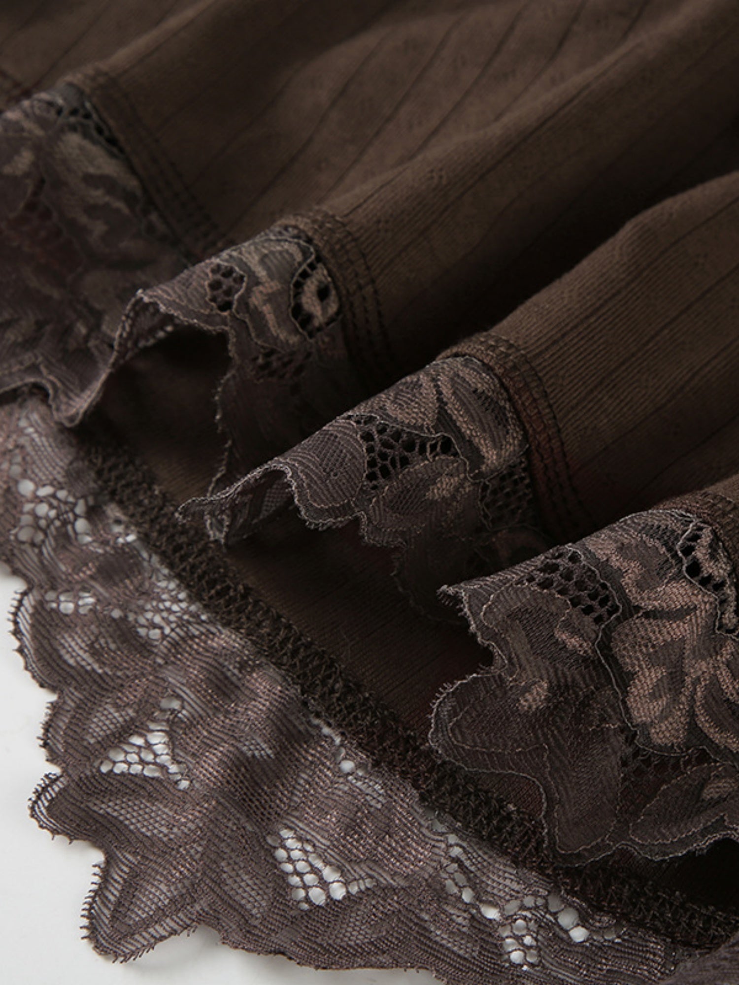 Lace Trim Deep V-neck Straps Long-sleeved T-shirt