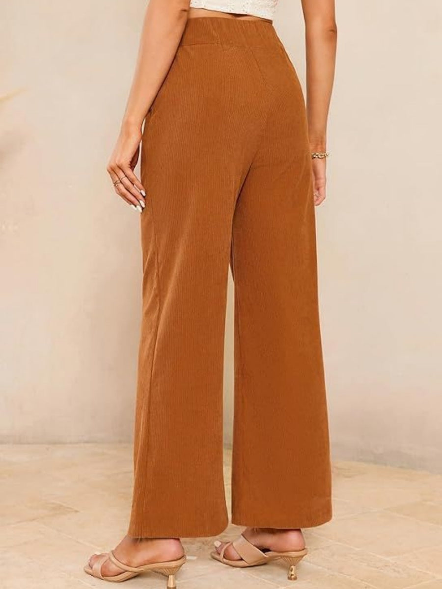 Basic Corduroy Double Buttons Stretch Leisure Straight-leg Trousers