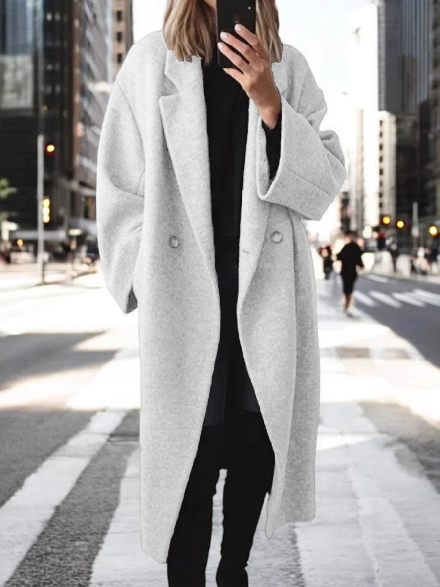 Splicing Woolen Long Sleeves Lapel Long Coats
