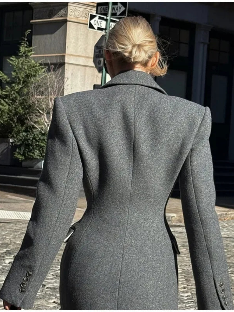 Lapel Solid Color Single-Breasted Slim Fit Long Coats