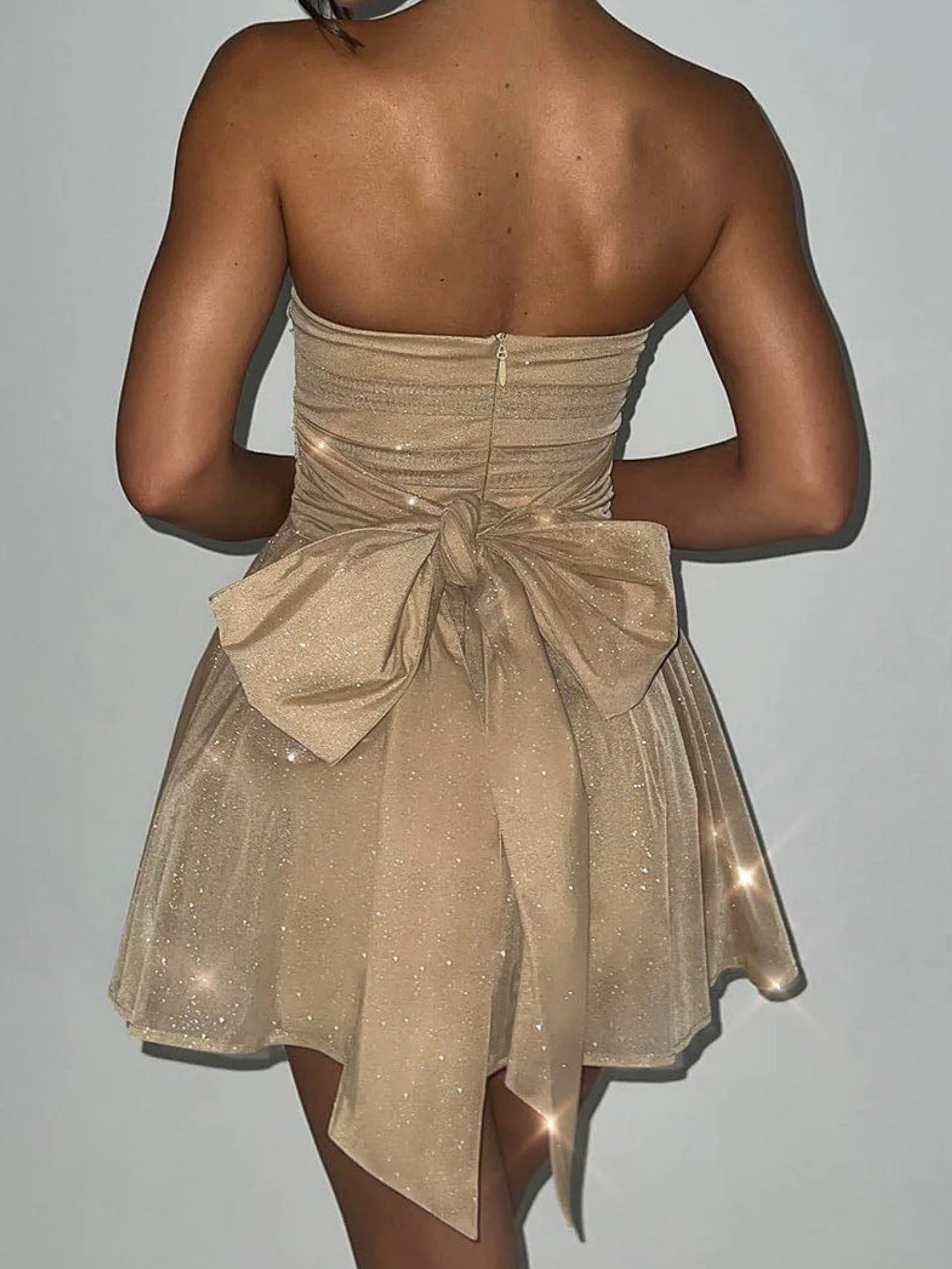 Christmas Bow Sequins Mesh Off-shoulder Mini Dresses