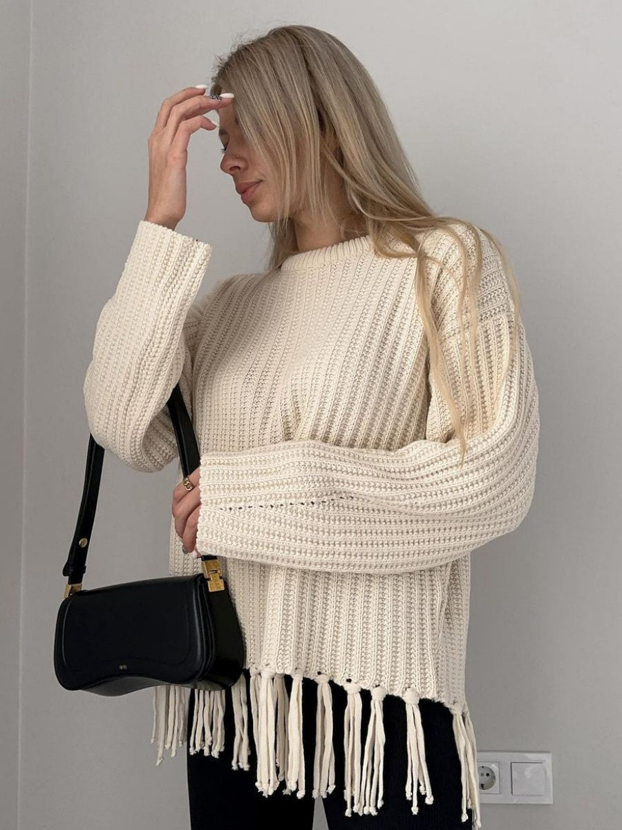 Thickened Loose Tassel Solid Color Knitting Sweaters