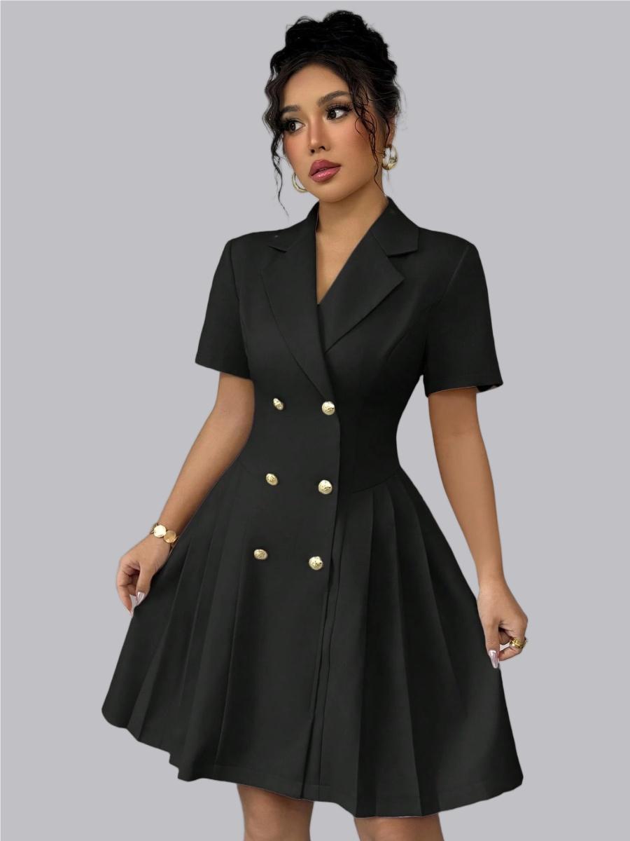 Double-breasted Lapel Short Sleeve Waist Short Suit Dress