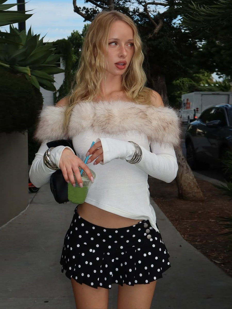 One-shoulder Irregular Hem Plush Stitching Christmas Everyday Party T-shirt