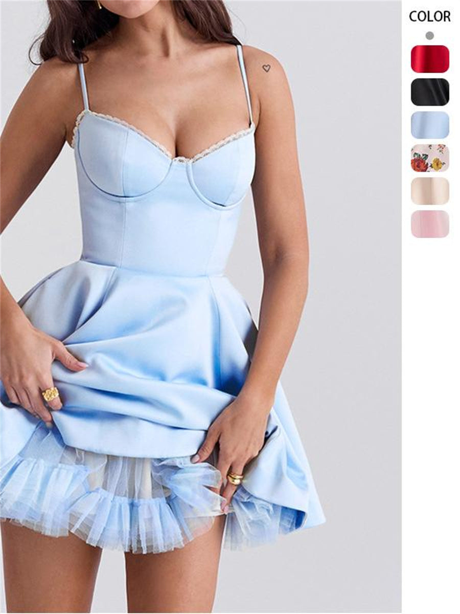 Liber Summer Women's Backless Solid Color Mini&Short Dresses