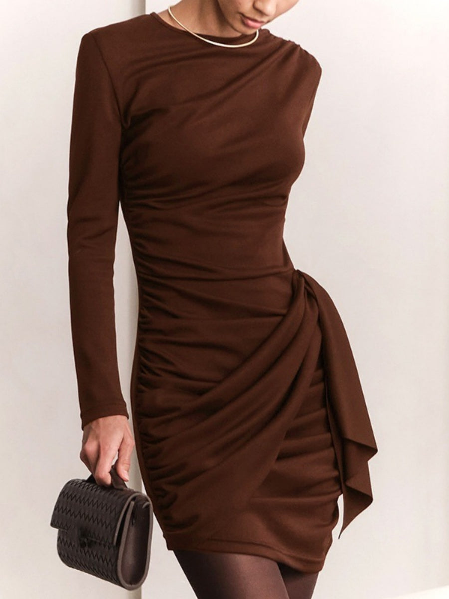 Long-sleeved Ribbon Slim Fit Pleated Workplace Grace Cocktail Party Mini&Short Dresses