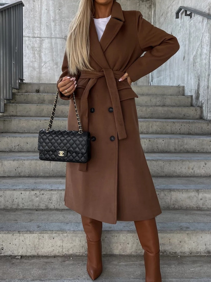 Simple Long-sleeved Lapel Button-down Woolen Coat