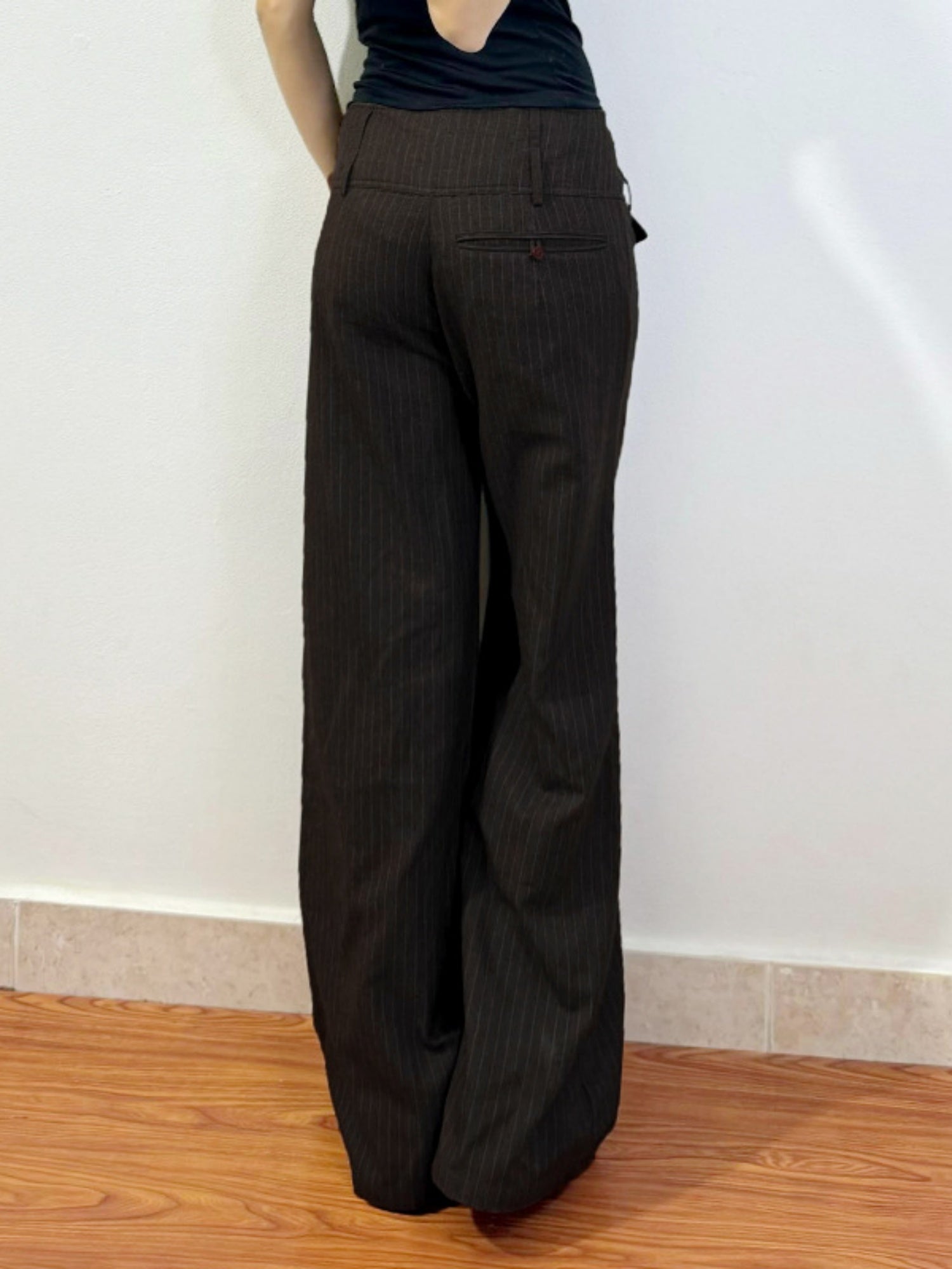 Stripes Contrasting Colors Buttons Straight-leg Pants Pants